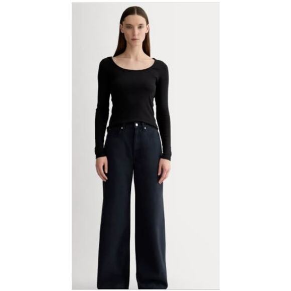 Everlane Tops - Everlane Size Small The Luxe Rib Long-Sleeve Tee Black Cotton Blend Stretch